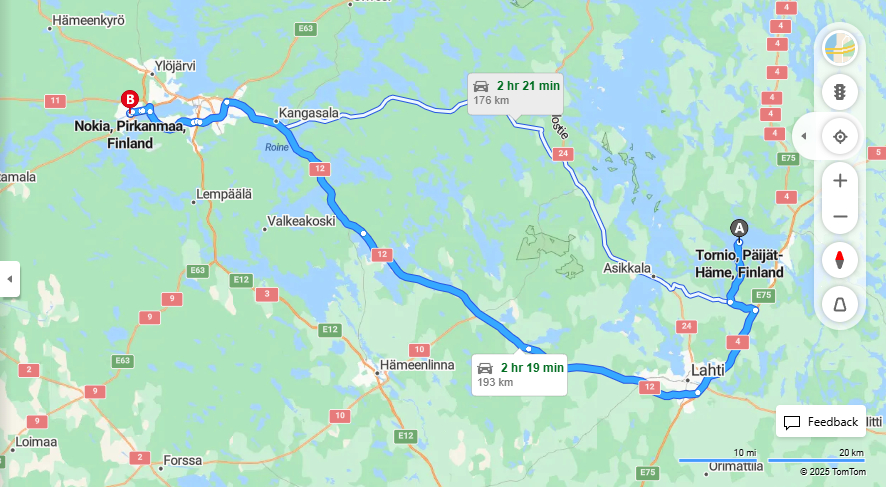 Matka Tornion ja Nokian valilla - Etaisyys, ajo, kuljetus ja matkustusvaihtoehdot
