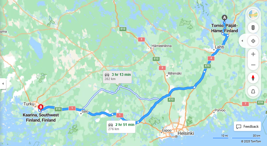 Matka Torniosta Kaarinaan - Etaisyys, Ajaminen, Kuljetus ja Matkavaihtoehdot