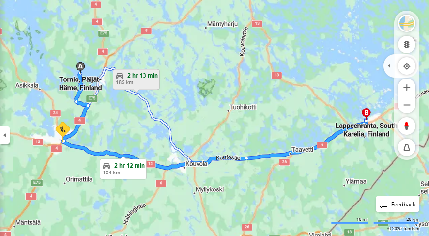 Matka Torniosta Lappeenrantaan - Etaisyys, Ajo, Kuljetus ja Matkustusvaihtoehdot