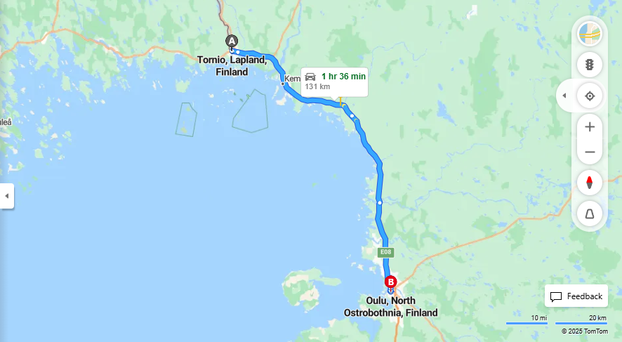 Matka Torniosta Ouluun - Etaisyys, Ajo, Kuljetus ja Matkustusvaihtoehdot