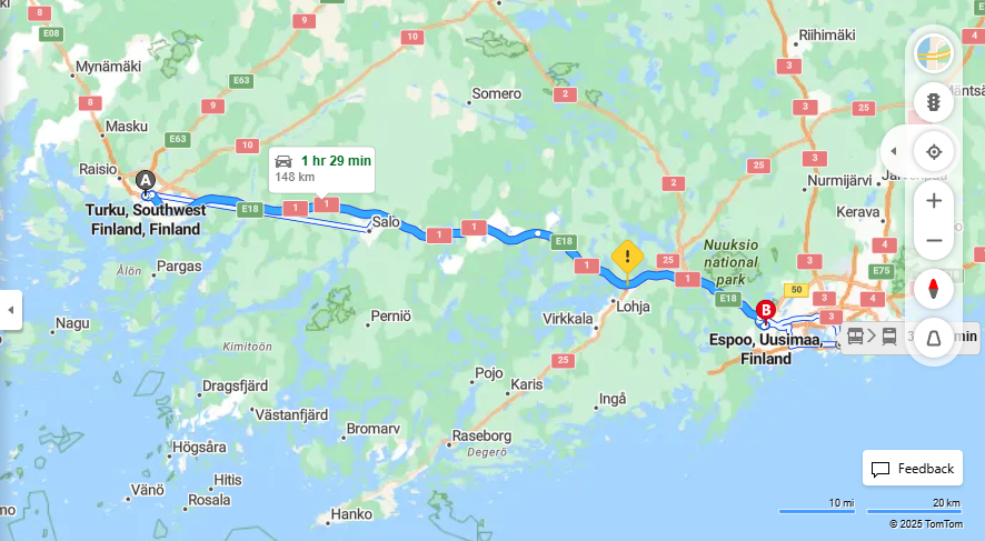 Matka Turusta Espooseen - Etaisyys, Ajaminen, Liikenne ja Matkustusvaihtoehdot