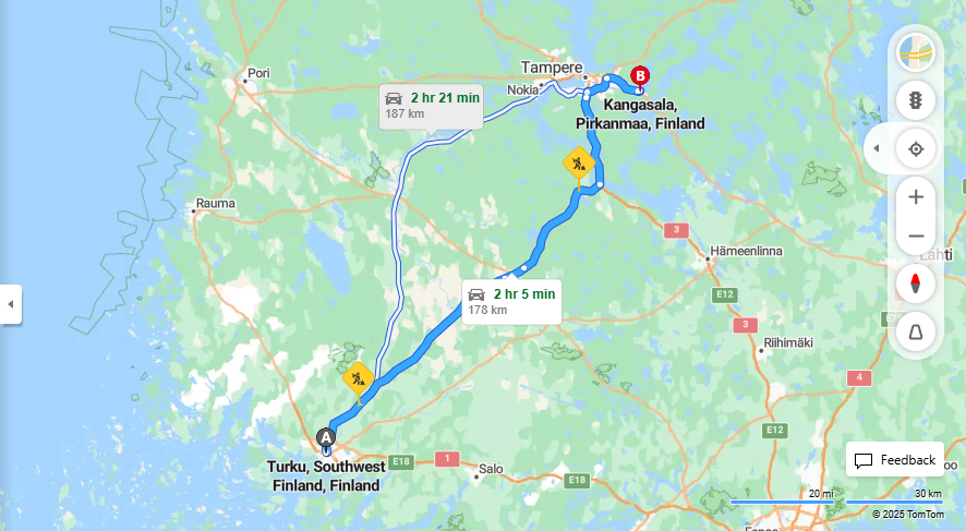 Matka Turusta Kangasalalle - Etaisyys, Ajo, Kuljetus ja Matkustusvaihtoehdot