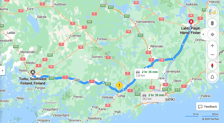 Matka Turusta Lahteen - Etaisyys, Ajo, Liikenne ja Matkustusvaihtoehdot