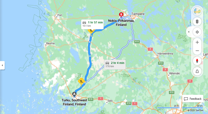 Matka Turusta Nokialle - Etaisyys, Ajo, Kuljetus ja Matkustamisvaihtoehdot