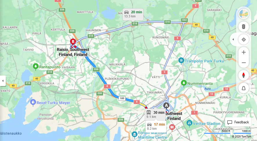 Matka Turusta Raisioon - Etaisyys, Ajo, Kuljetus ja Matkavaihtoehdot