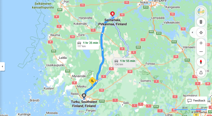 Matka Turusta Sastamalaan - Etaisyys, Ajaminen, Kuljetus ja Matkustusmahdollisuudet