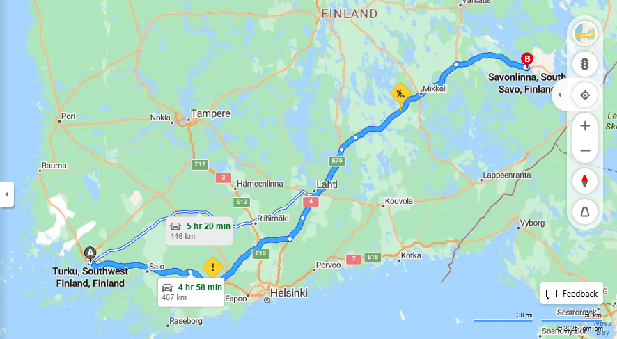 Matka Turusta Savonlinnaan - Etaisyys, Ajaminen, Liikkumisvaihtoehdot ja Matkustaminen