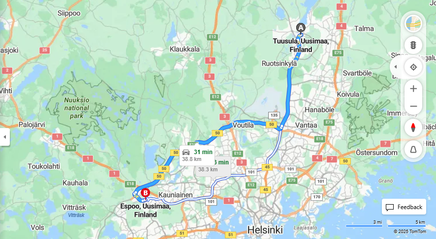 Matka Tuusulasta Espooseen - Etaisyys, Ajaminen, Kuljetus ja Matkustusvaihtoehdot