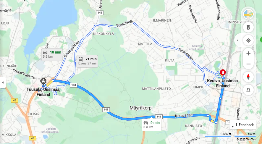 Matka Tuusulasta Keravalle - Etaisyys, Ajaminen, Kuljetus ja Matkavaihtoehdot