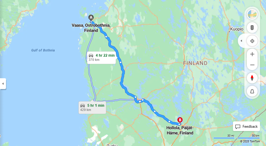 Matka Vaasasta Hollolaan - Etaisyys, Ajo, Liikkuminen ja Matkustusvaihtoehdot