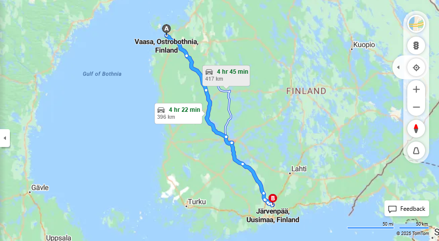 Matka Vaasasta Jarvenpaahan - Etaisyys, Ajaminen, Kuljetus ja Matkustusmahdollisuudet
