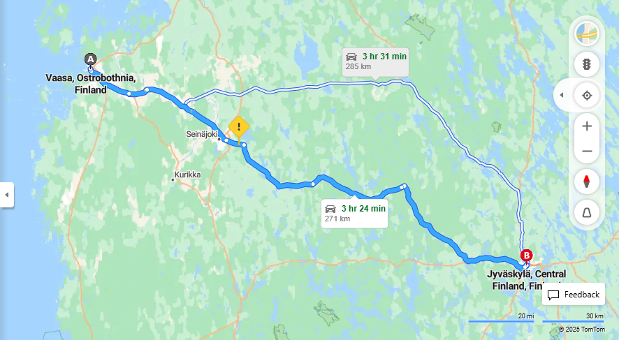 Matka Vaasasta Jyvaskylaan - Etaisyys, Ajaminen, Kuljetus ja Matkustusvaihtoehdot