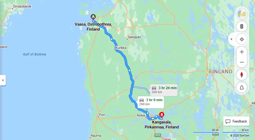 Matka Vaasasta Kangasalle - Etaisyys, Ajo, Liikenne ja Matkustusvaihtoehdot