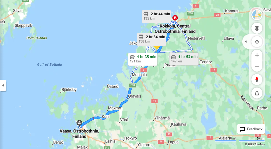 Matka Vaasasta Kokkolaan - Etaisyys, Ajo, Kuljetus ja Matkustusvaihtoehdot