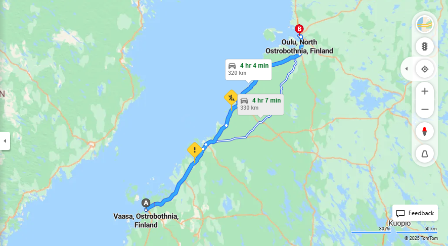 Matka Vaasasta Ouluun - Etaisyys, Ajo, Liikenne ja Matkustusvaihtoehdot