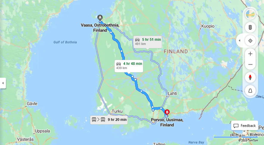 Matka Vaasasta Porvooseen - Etaisyys, Ajo, Liikenne ja Matkustusvaihtoehdot