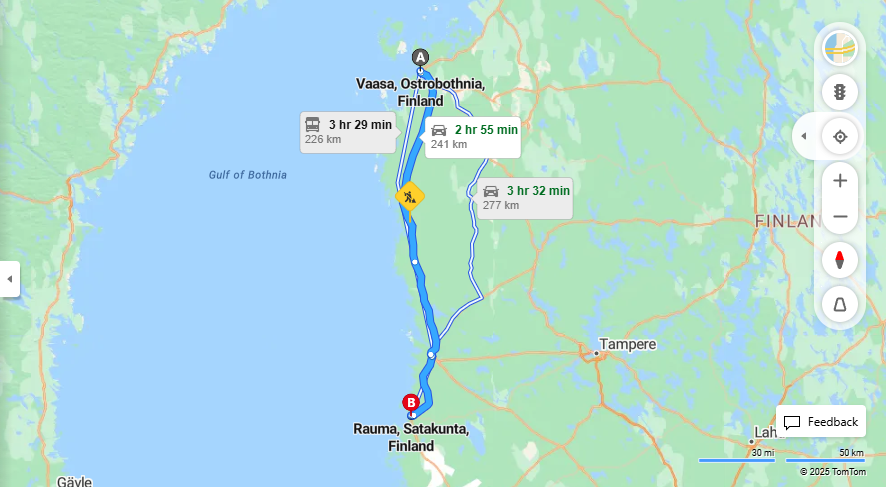 Matka Vaasasta Raumalle - Etaisyys, Ajo, Kuljetus ja Matkustusmahdollisuudet
