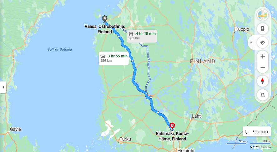 Matka Vaasasta Riihimaelle - Etaisyys, Ajo, Liikenne ja Matkustusvaihtoehdot