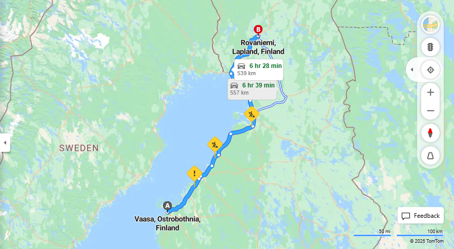Matka Vaasasta Rovaniemeen - Etaisyys, Ajo, Kuljetus ja Matkustusvaihtoehdot