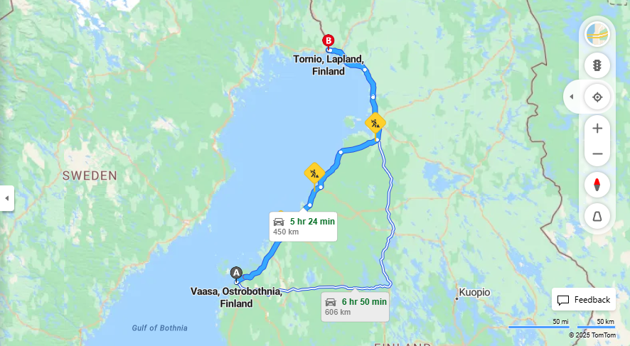 Matka Vaasasta Torniolle - Etaisyydet, Ajo, Kuljetus ja Matkustusvaihtoehdot