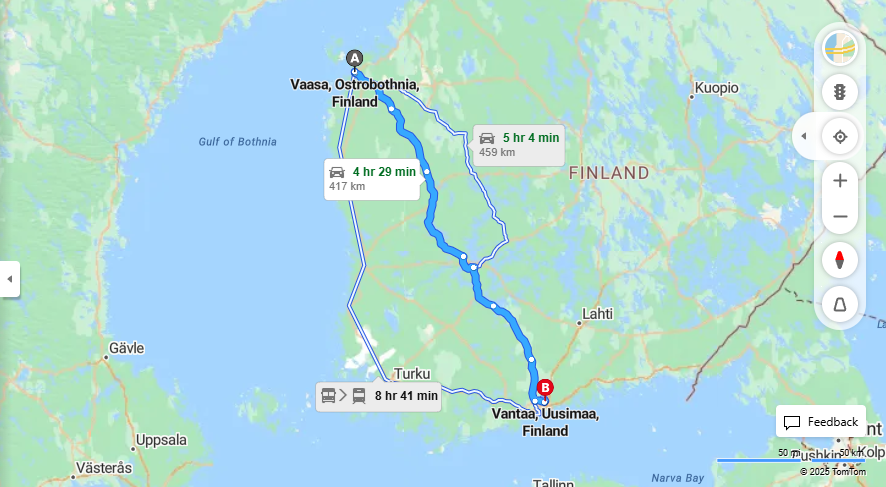 Matka Vaasasta Vantaalle - Etaisyys, Ajaminen, Liikenne ja Matkustamisvaihtoehdot
