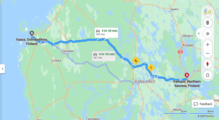 Matka Vaasasta Varkauteen - Etaisyys, Ajaminen, Kuljetus ja Matkavaihtoehdot