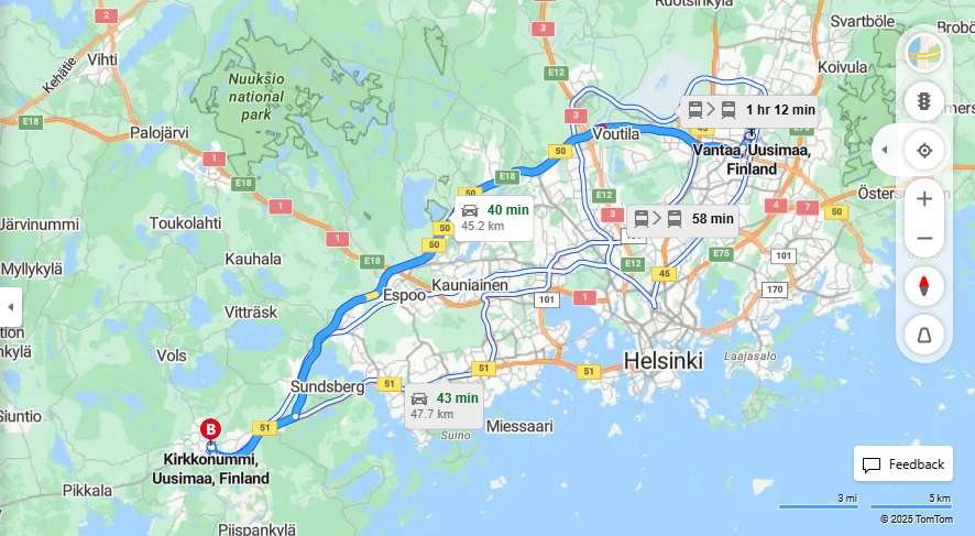 Matka Vantaalta Kirkkonummelle - Etaisyys, Ajo, Kuljetus ja Matkustusvaihtoehdot