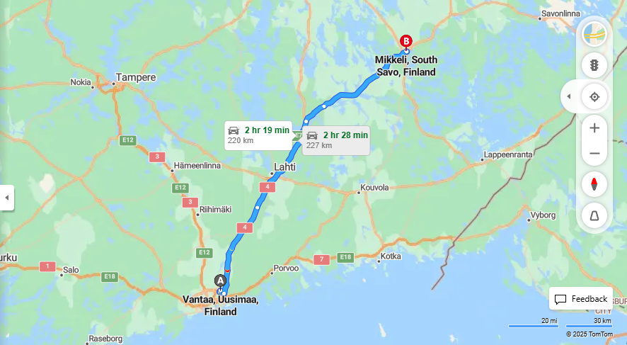 Matka Vantaalta Mikkeliin - Etaisyys, Ajo, Liikkuminen ja Matkustusvaihtoehdot