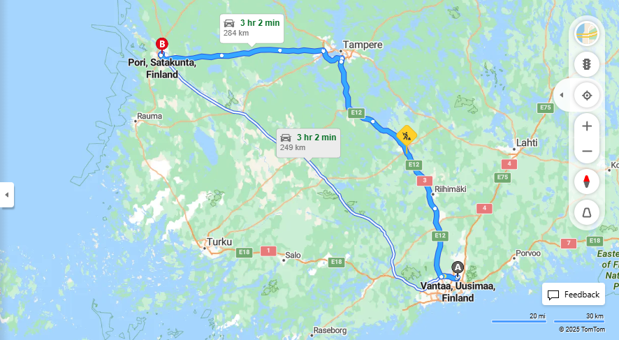 Matka Vantaalta Poriin - Valimatka, Ajaminen, Kuljetus ja Matkustamisvaihtoehdot