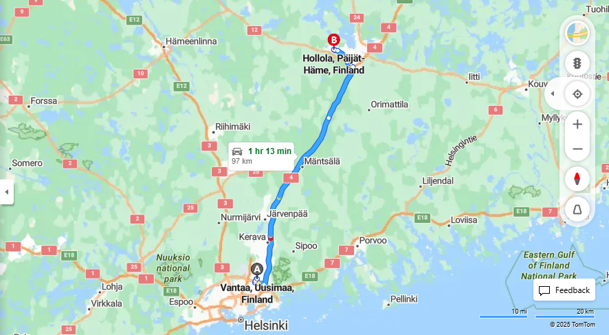 Matka Vantaasta Hollolaan - Etaisyys, Ajo, Kuljetus ja Matkustusvaihtoehdot