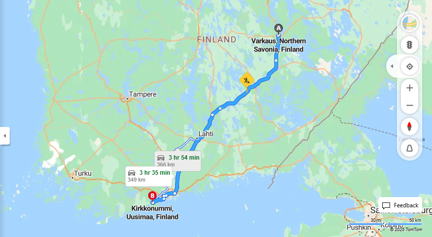 Matka Varkaudesta Kirkkonummelle - Etaisyys, Ajo, Liikkumismahdollisuudet ja Matkustaminen