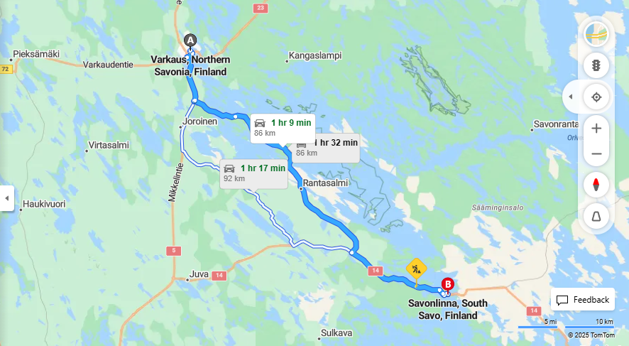 Matka Varkaudesta Savonlinnaan - Etaisyys, Ajo, Liikenne ja Matkavaihtoehdot