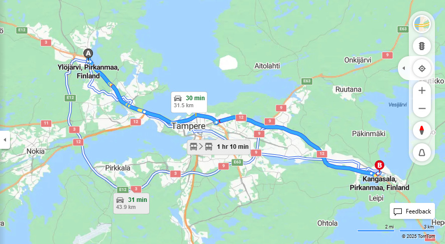 Matka Ylojarvelta Kangasalalle - Etaisyys, Ajo, Kuljetus ja Matkustusvaihtoehdot