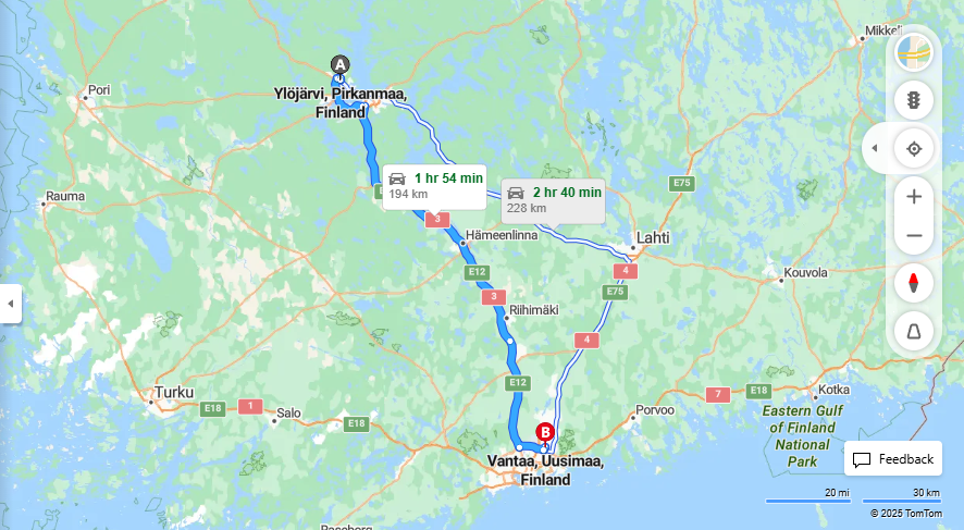 Matka Ylojarvelta Vantaalle - etaisyys, ajo, liikenne ja matkustusmahdollisuudet