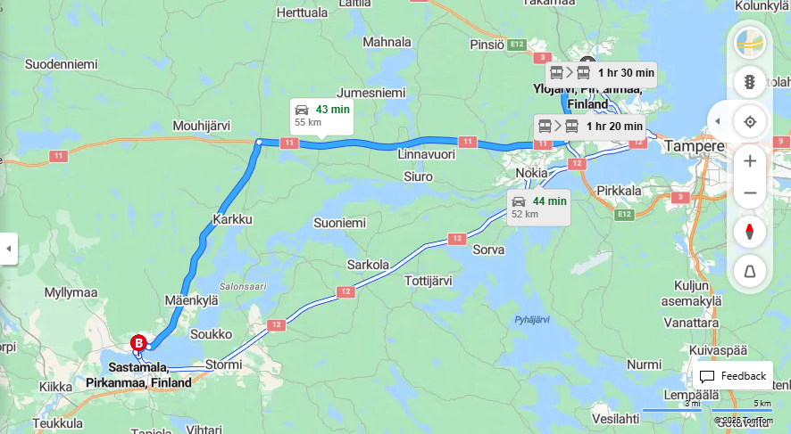 Matka Ylojarvesta Sastamalaan - Etaisyys, Ajo, Liikenne ja Matkustusvaihtoehdot