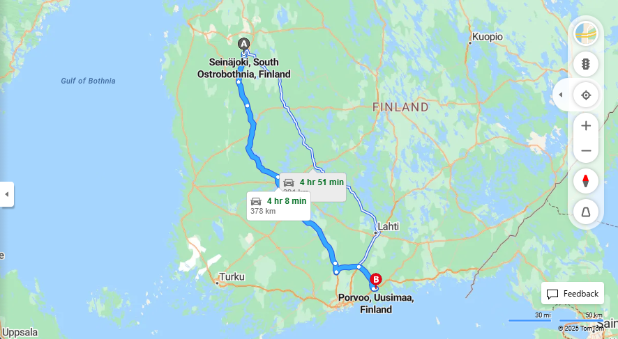 Matkasta Seinajoelta Porvooseen - Etaisyys, Ajo, Kuljetus ja Matkustamisvaihtoehdot