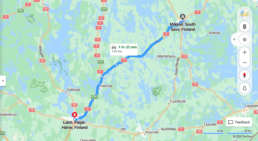 Mikkeli ja Lahti - Etaisyys, Ajaminen, Liikkumisvaihtoehdot ja Matkustaminen