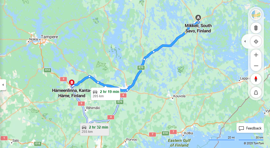 Mikkelista Hameenlinnaan - Etaisyys, Ajo, Kuljetus ja Matkustusvaihtoehdot