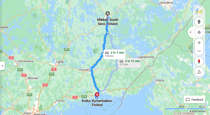Mikkelista Kotkaan - Etaisyys, Ajo, Kuljetus ja Matkustusmahdollisuudet
