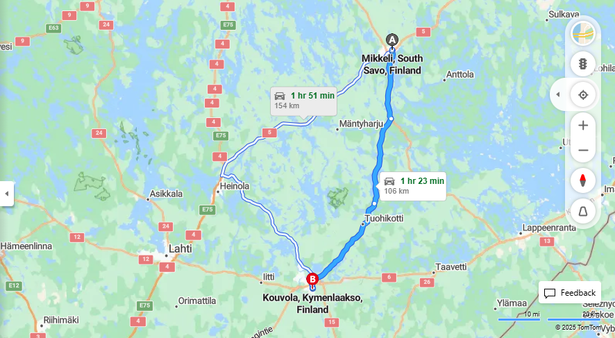 Mikkelista Kouvolaan - Etaisyys, Ajomatka, Kuljetus ja Matkavaihtoehdot