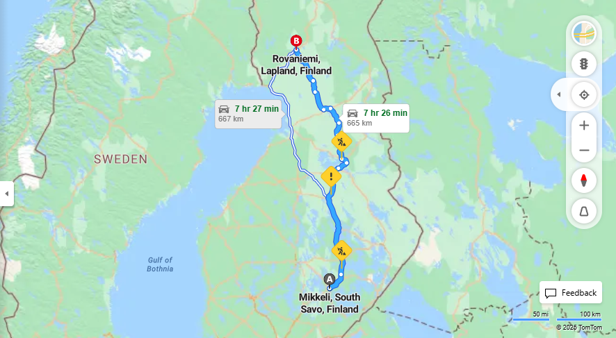 Mikkelista Rovaniemelle - Etaisyys, Ajo, Kuljetus ja Matkustusmahdollisuudet