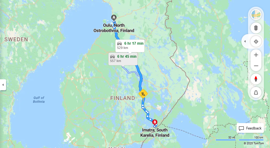 Oulusta Imatralle - Etaisyys, Ajomatka, Kuljetus ja Matkustusvaihtoehdot