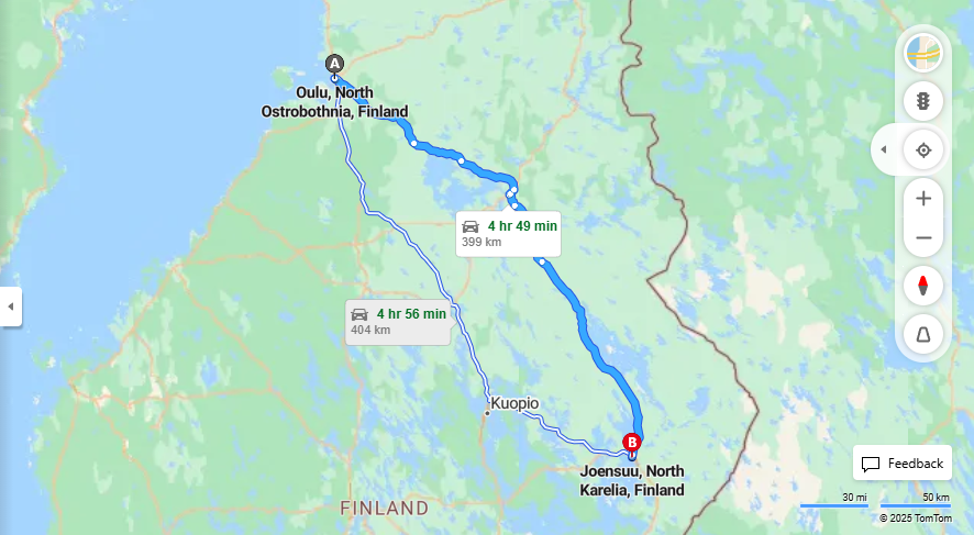 Oulusta Joensuuhun - Matka, Ajo, Kuljetus ja Matkustusvaihtoehdot