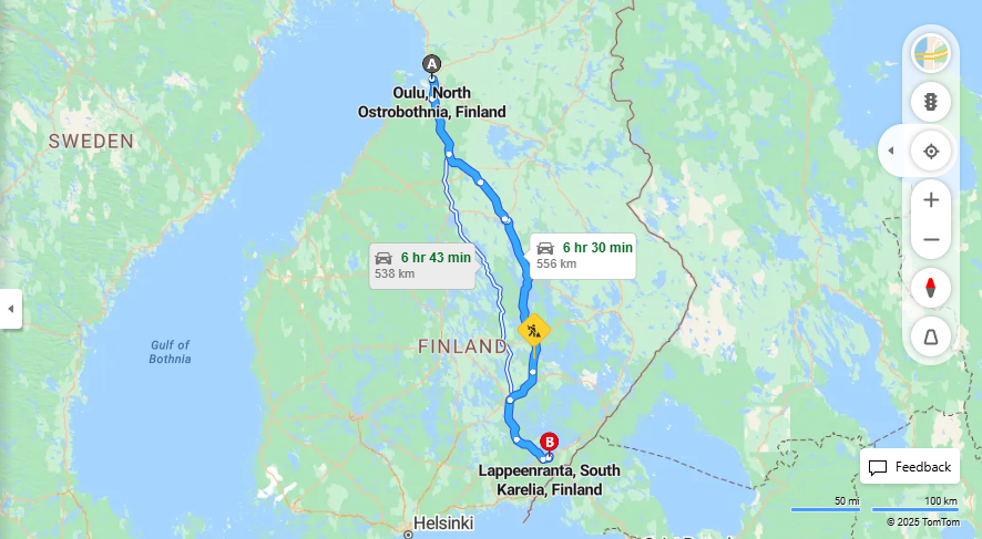 Oulusta Lappeenrantaan - Etaisyys, Ajo, Kuljetus ja Matkavaihtoehdot