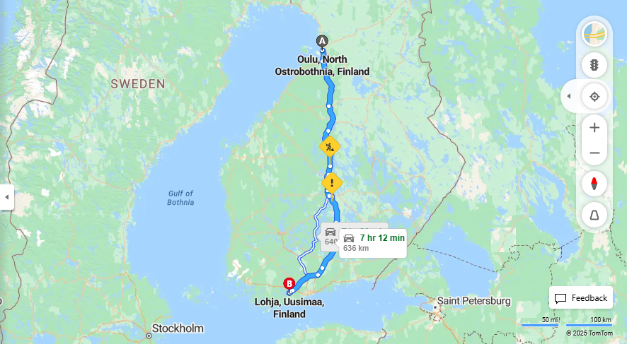 Oulusta Lohjalle - Etaisyys, Ajo, Liikennemuodot ja Matkustusvaihtoehdot