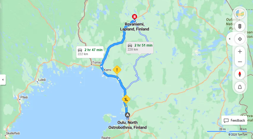 Oulusta Rovaniemeen - Etaisyys, Ajo, Liikenne ja Matkustusvaihtoehdot