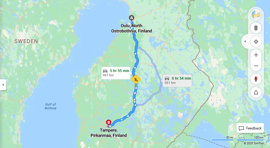 Oulusta Tampereelle - Etaisyys, Ajo, Kuljetus ja Matkustusvaihtoehdot