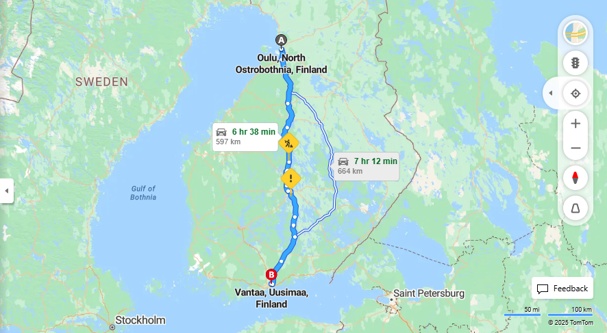 Oulusta Vantaalle - Etaisyys, Ajo, Kuljetus ja Matkustusvaihtoehdot
