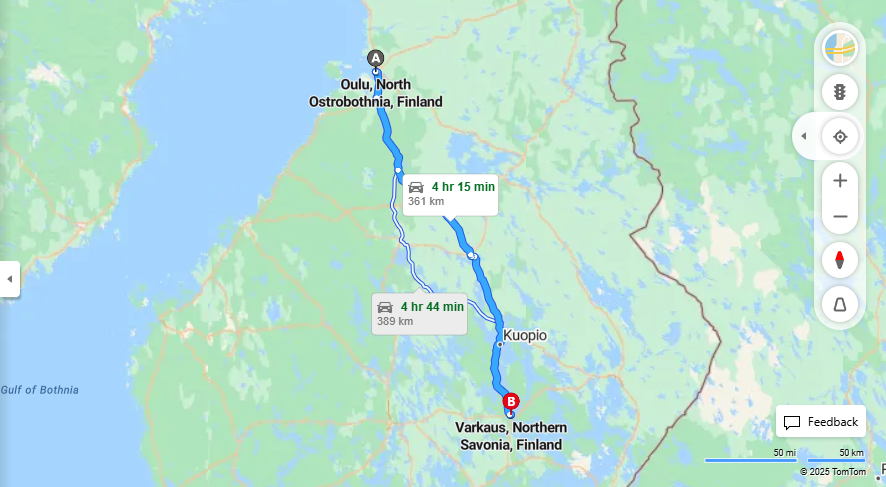Oulusta Varkauteen - Etaisyys, Ajo, Kuljetus ja Matkavaihtoehdot