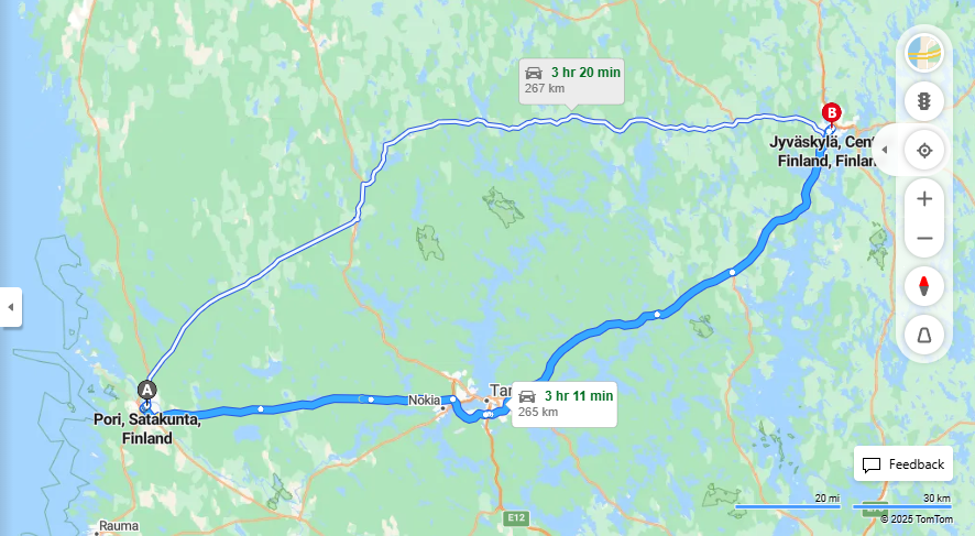 Porista Jyvaskylaan - Etaisyys, Ajo, Liikenne ja Matkustusvaihtoehdot